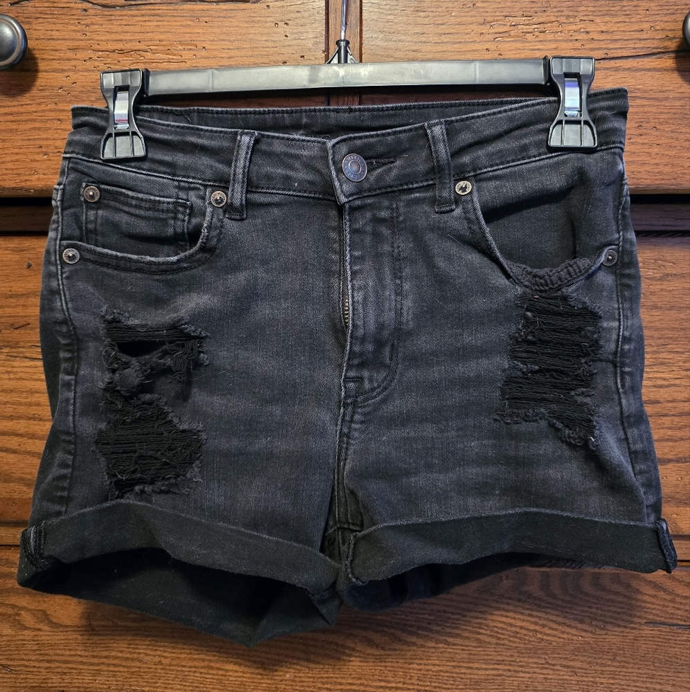American Eagle Outfitters Black Distressed Jean Shorts